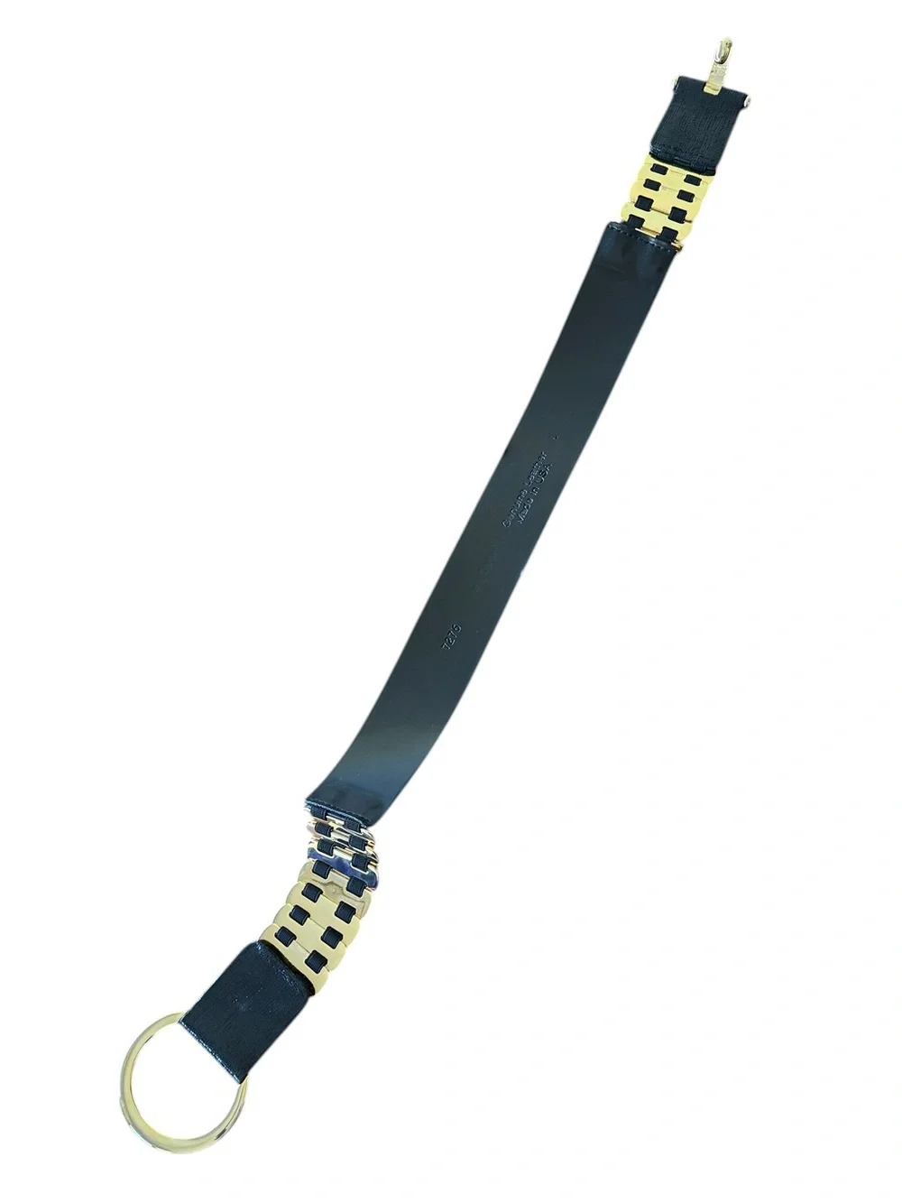 Sandy Duftler Gold Latch Black Leather Belt Large